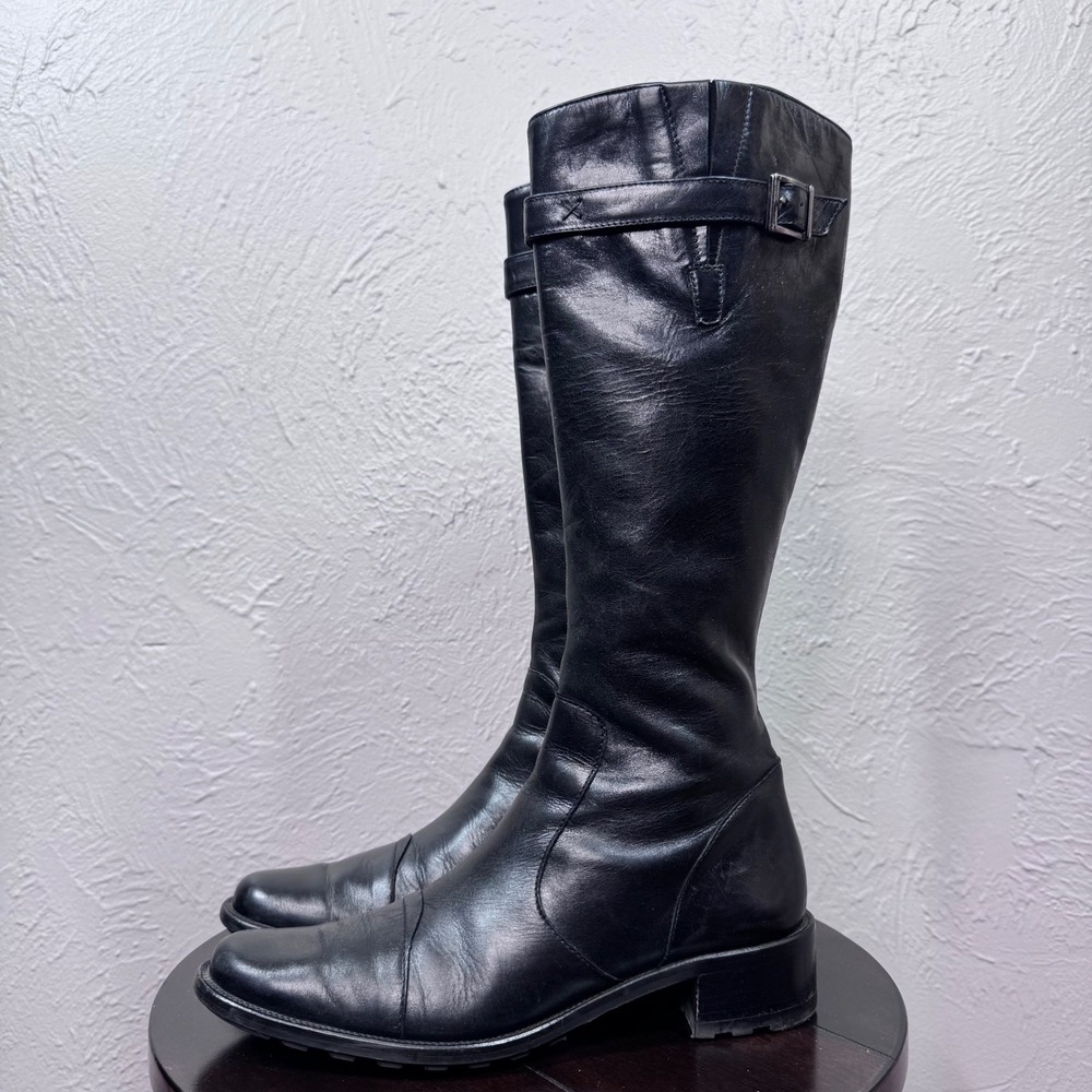 Vintage Paul Green Low Heel Black Leather Riding Boots UK 5.5 US 8 90's Minimal